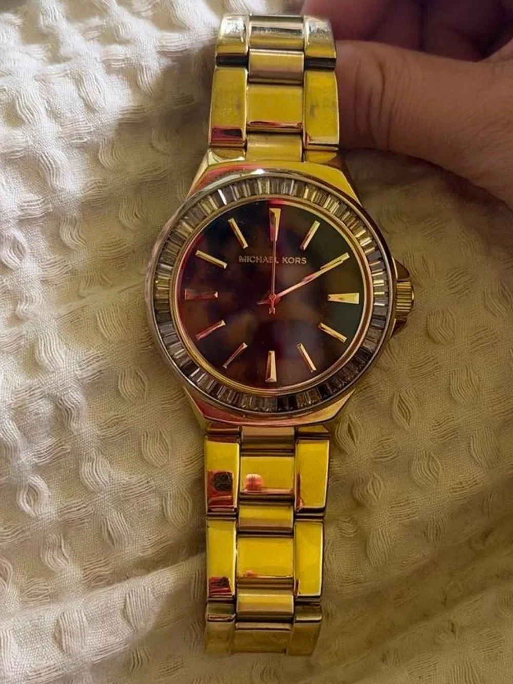 Michael Kors Gold Tone Watch with Purple Dial